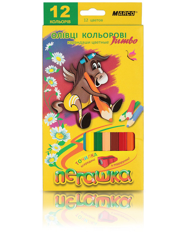 Олівці кольорові 12 кольорів товсті "Пегашка" Marco 1040-12CB