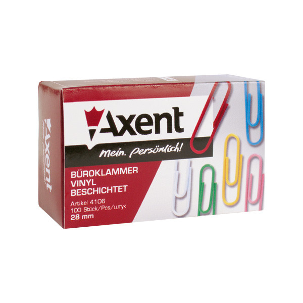 Скріпки кольорові круглі, 28 мм, 100 штук, Axent 4106-A