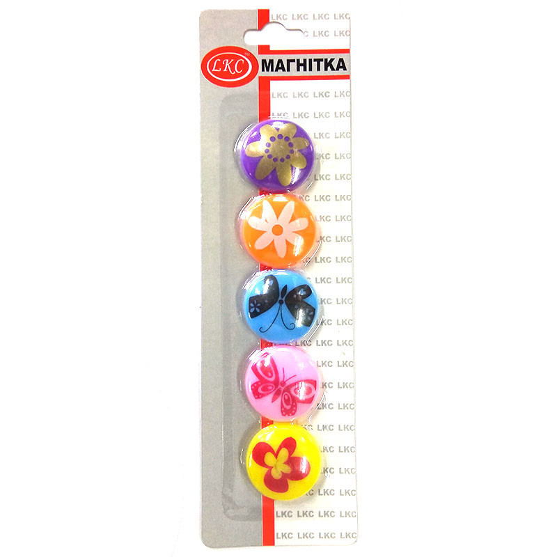 Магніти "Метелики, квіти" 5 штук, d-35 mm, різнокольорові, LKC 12324-5