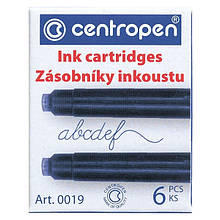 Комплект картриджів для пір'яних ручок Centropen, сині 6 штук 0019