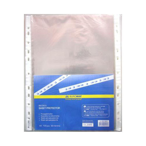 Файлы А4 Buromax BM.3800 глянец 30 микрон 100 штук