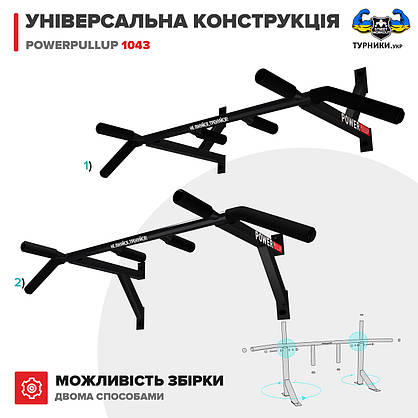 Настінний турнік PowerPullup 1043 - 4 ХВАТА! чорний, фото 3