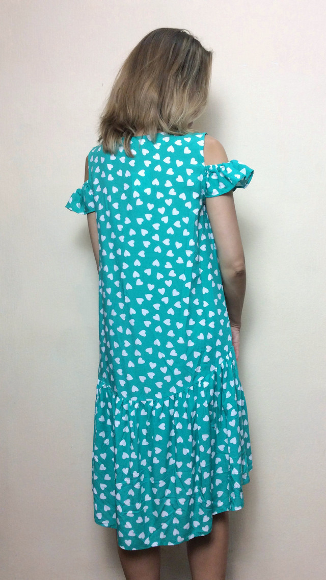 Мятное платье с ассиметричным низом Т152