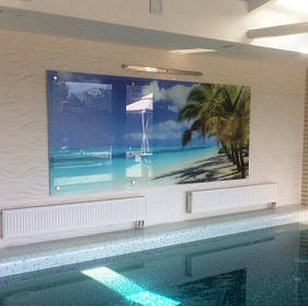 Стеклянное панно в бассейн - морской пляж в Днепре 1