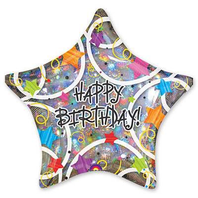 Фольга з гелієм у вигляді зірки або кола Happy birthday, 48 см