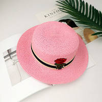 Капелюх жіночий річна канотьє з Трояндою рожева