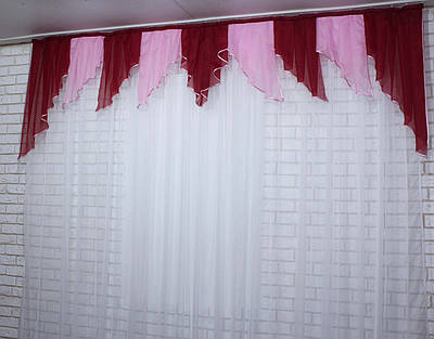 Ламбрекен на карниз 2,75 м. №113 Бордовий з рожевим 60-065