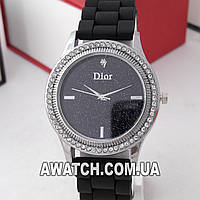 Женские кварцевые наручные часы Dior 7638-1 / Диор на каучуковом ремешке черного цвета