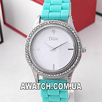 Женские кварцевые наручные часы Dior 7638-1 / Диор на каучуковом ремешке бирюзового цвета