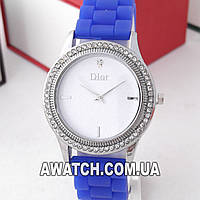 Женские кварцевые наручные часы Dior 7638-1 / Диор на каучуковом ремешке синего цвета