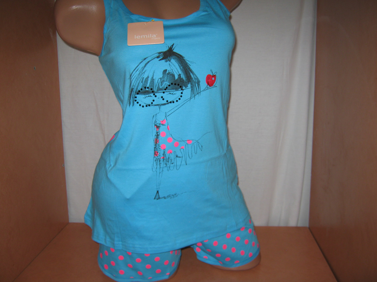 Комплект для дома и сна пижама женская летняя Lemila майка и шорты размеры S и M голубая - фото 1 - id-p375308971
