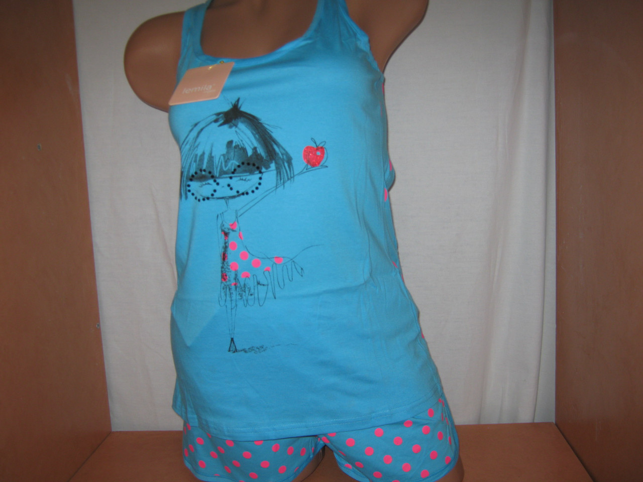 Комплект для дома и сна пижама женская летняя Lemila майка и шорты размеры S и M голубая - фото 2 - id-p375308971