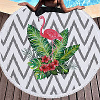 Коврик для пляжа с бахромой Тропический Фламинго,150 см