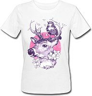 Женская футболка Олень с цветами на рогах (белая)