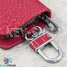 Ключниця кишенькова (червона, "зміїна шкіра", на блискавці, з карабіном, кільцем) логотип авто Hyundai (Хундай), фото 3