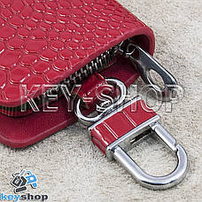 Ключниця кишенькова (червона, "зміїна шкіра", на блискавці, з карабіном, кільцем), логотип авто KIA (КІА), фото 3