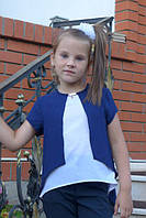 Блузка для девочки "Бантик"(бело-синий), размеры 30- 40