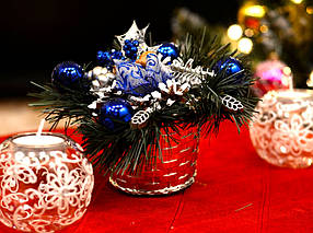 Кошик декоративна прикрашена срібло з синім 0501SB