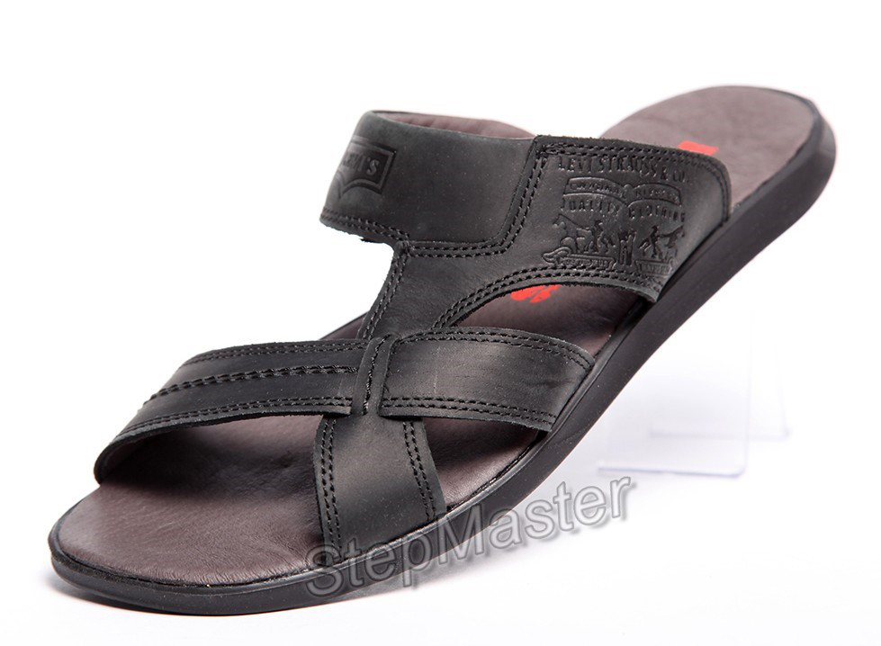 Шлепанцы мужские кожаные Levis Black - фото 1 - id-p730200330