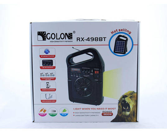 Радіо GOLON RX 499BT із сонячною зарядкою/MP3/Bluetooth/ліхтар/TF slot і USB роз'єм, фото 3
