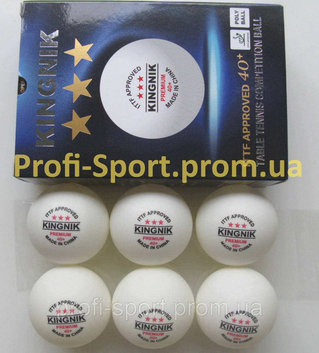 Kingnik Premium Poly 40+ 3* (6 шт.) пластикові м'ячі настільний теніс