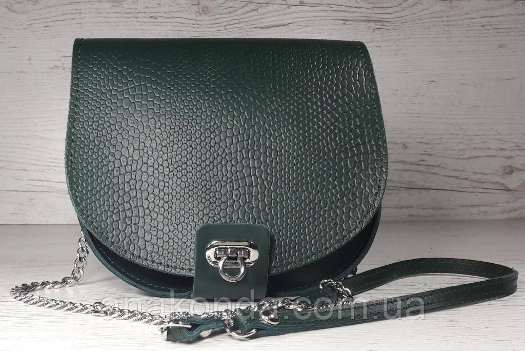 412 Натуральна шкіра, сумка крос-боді жіноча, на замочку, зелений хвоя SHADED SPRUCE