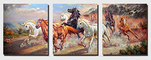 Картини по номерам 50х120 см. Триптих Babylon Дикі коні (DZ-211)