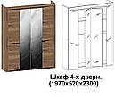 Шафа (шафа) з ДСП/МДФ в спальню/вітальню/дитячу розпашна для одягу 4-х дверна Гарда дуб каньйон Слониммебель, фото 2