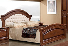 Ліжко двоспальне з ДСП/МДФ в спальню з м'якою спінкой180 з МДФ Венера горіх Слониммебель