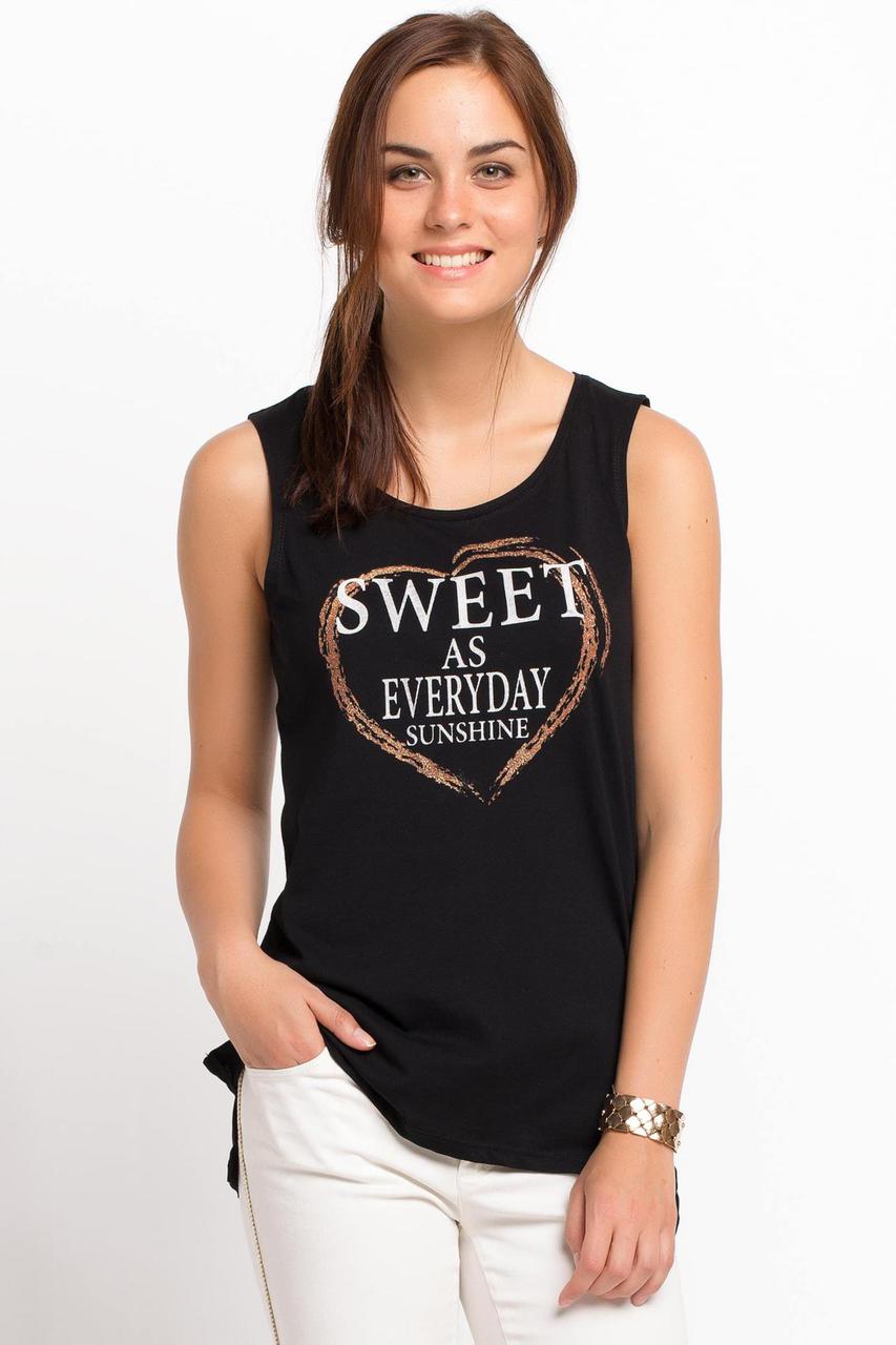 Чорна жіноча майка De Facto/Де Факто з написом на грудях Sweet as everyday