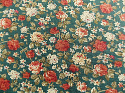 Відріз тканини троянди на темно-зеленому 48 х 48 см.