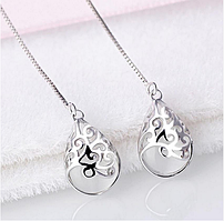 Срібні сережки протяжки з місячним каменем Хангер сережки зі стерлінгового срібла 925 проби