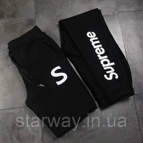 Чорні стильні штани supreme | white logo