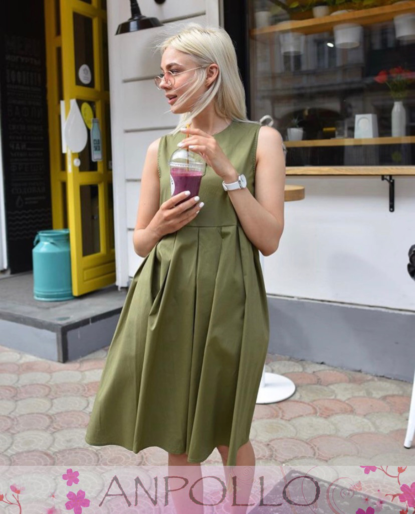 Плаття сарафан літнє вільне без рукава софт ХАКИ 42-46, фото 1