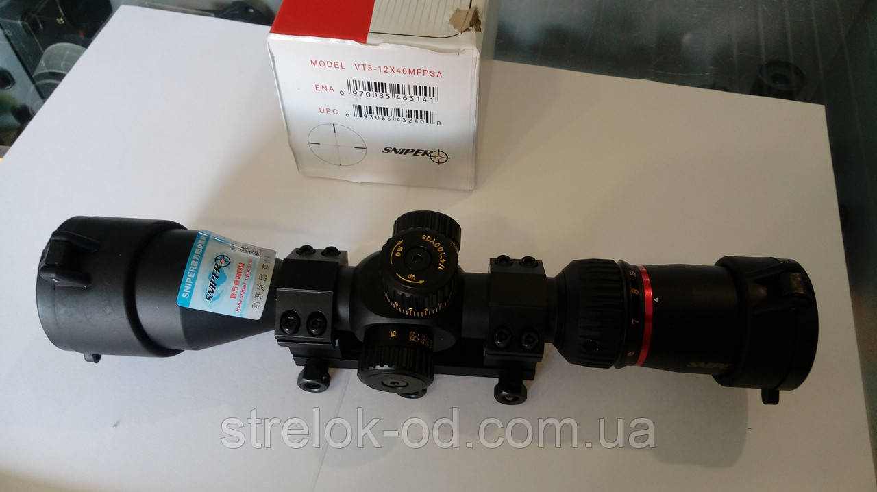 Оптичний приціл мінік (компакт) Sniper VT 3-12X40 перша фокальна плоскість, тактична сітка.