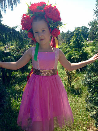 Плаття ошатне для дівчинки з красивим золотим поясом-бантом, фото 2