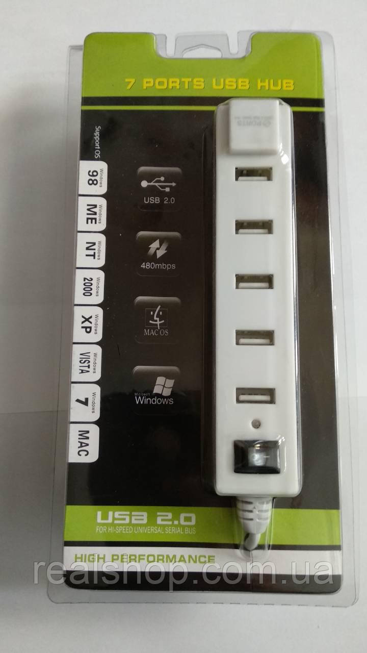 USB-хаб на 4 порта с выключателями Белый (USB Hub Switch 7 Ports White) - фото 1 - id-p730847984