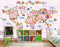 Фотообои детские "Карта мира (2) - розовая"