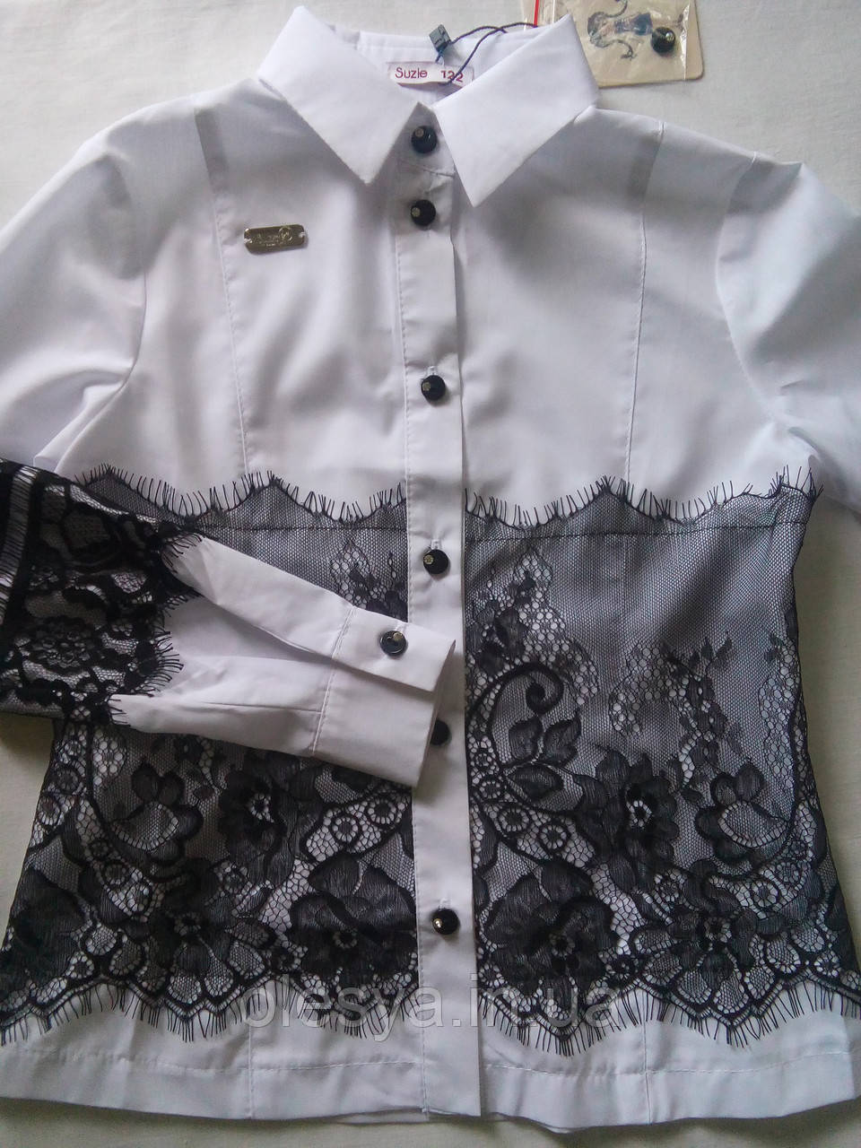 Блуза нарядная с черным кружевом Амалия тм Suzie Размеры 128 - 146 - фото 3 - id-p730492112
