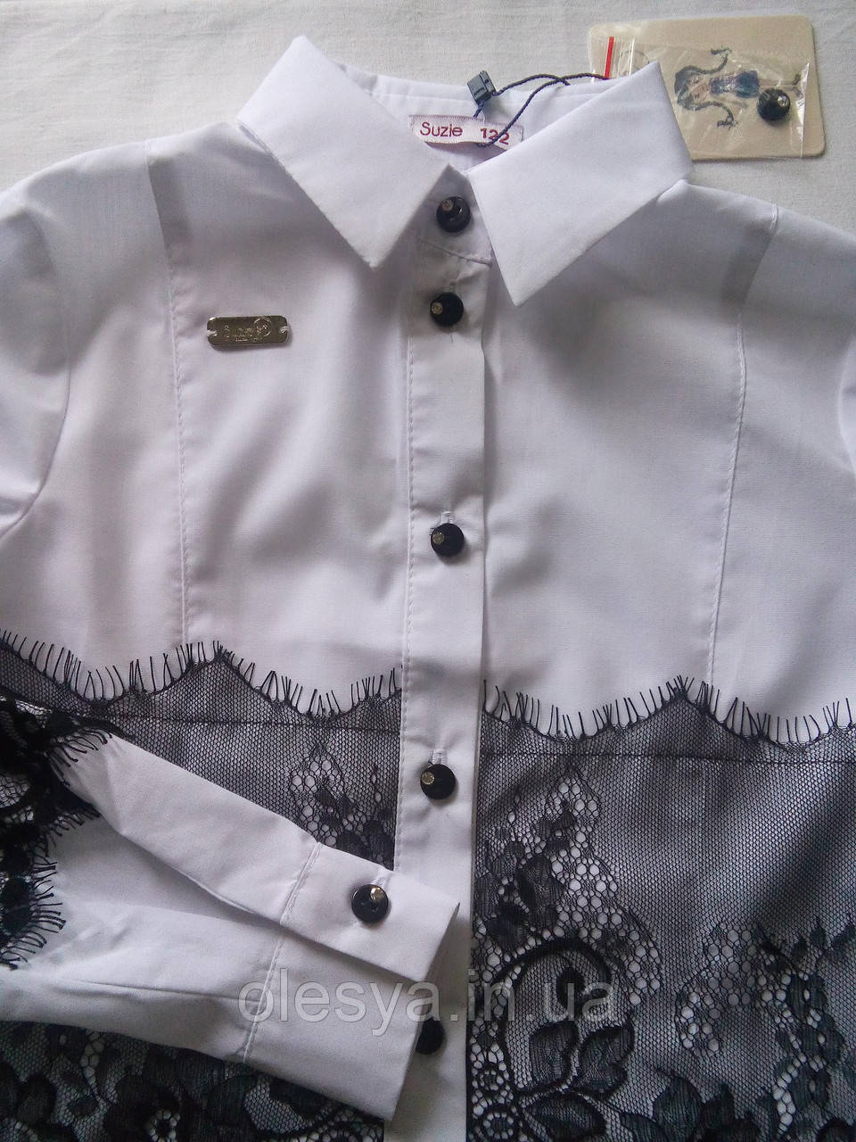 Блуза нарядная с черным кружевом Амалия тм Suzie Размеры 128 - 146 - фото 4 - id-p730492112