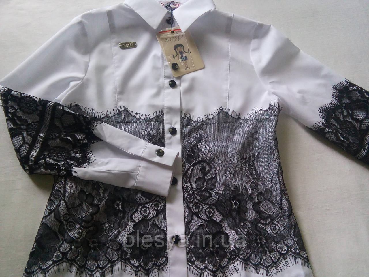 Блуза нарядная с черным кружевом Амалия тм Suzie Размеры 128 - 146 - фото 5 - id-p730492112