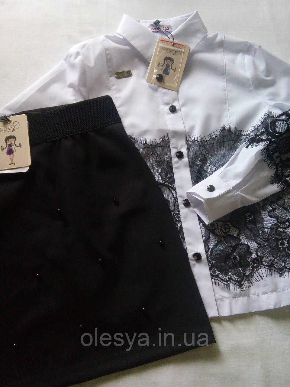 Блуза нарядная с черным кружевом Амалия тм Suzie Размеры 128 - 146 - фото 7 - id-p730492112