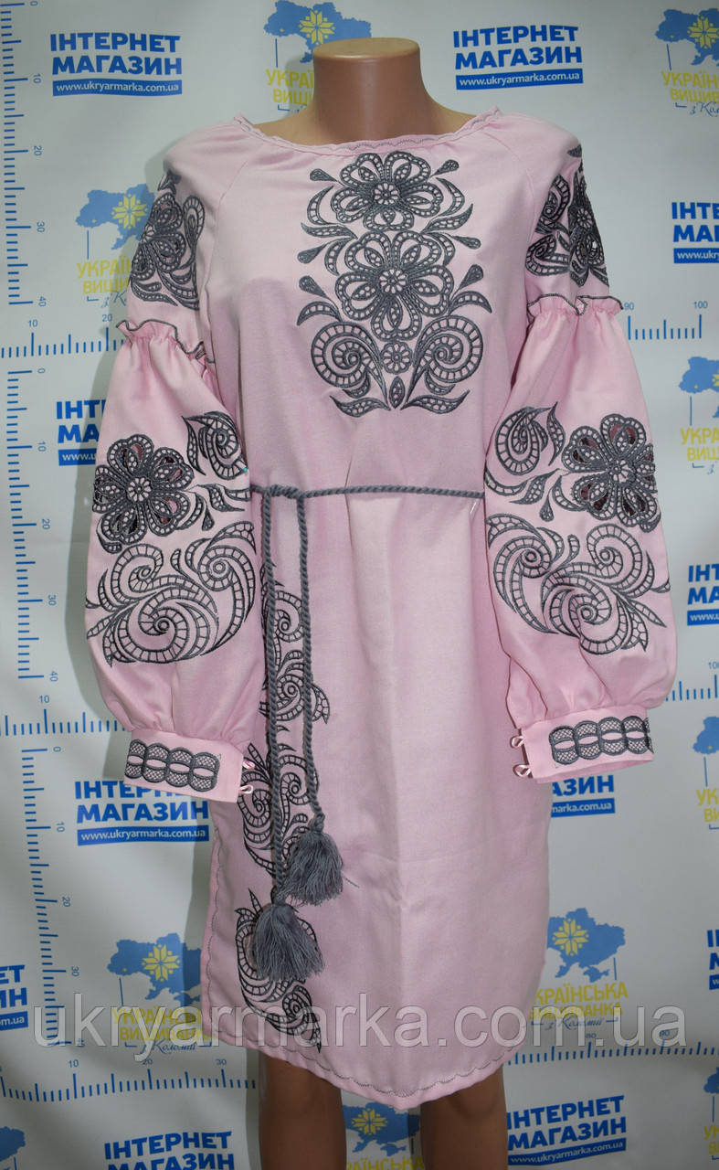 Рожева сукня з сірою вишивкою рішельє "Олександра"