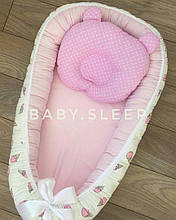 Гніздічко зі знімним матрациком "рожеві мороженки", кокон для новонародженого Baby-Sleep