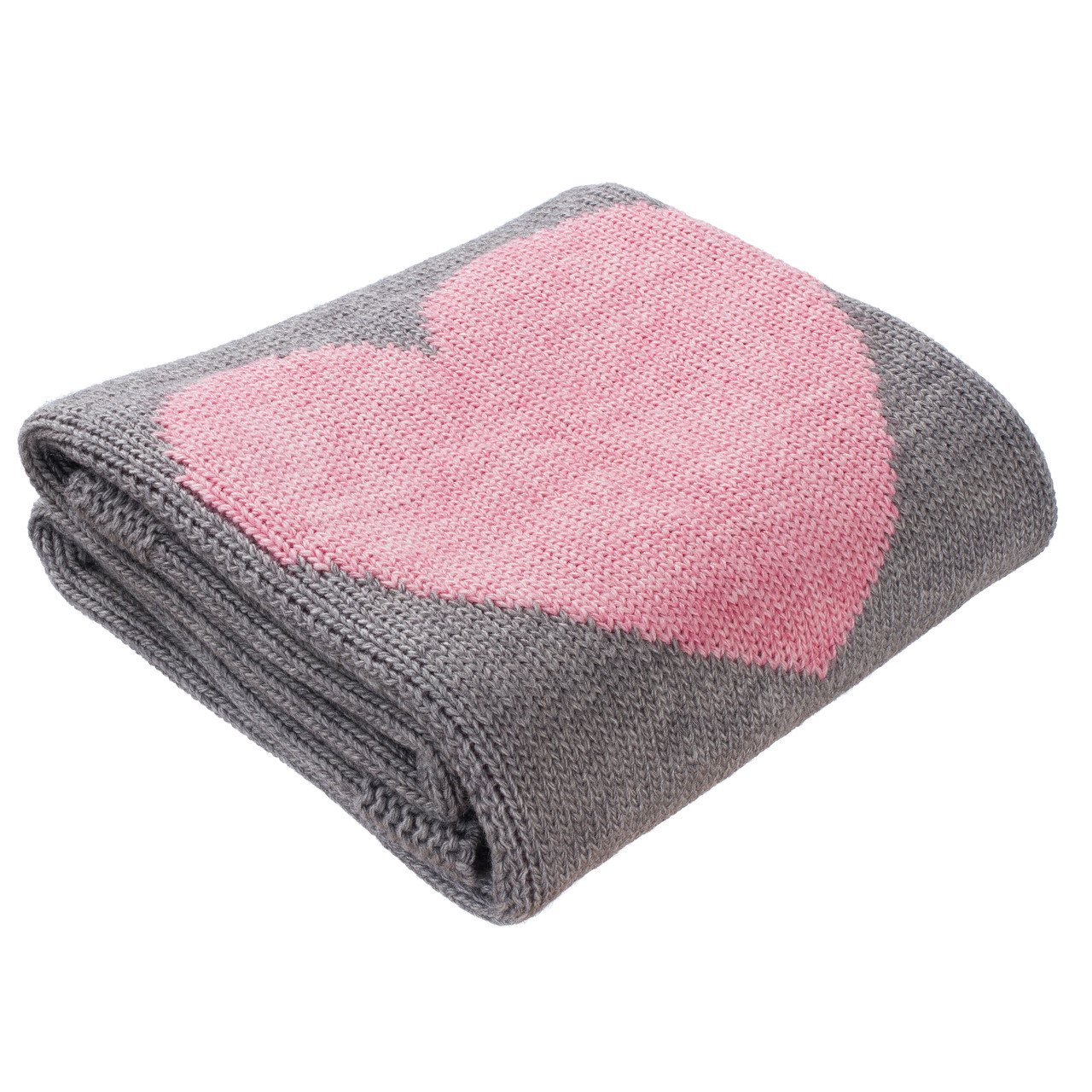 Плед в'язаний Ohaina Heart 140x100 Silver + pink