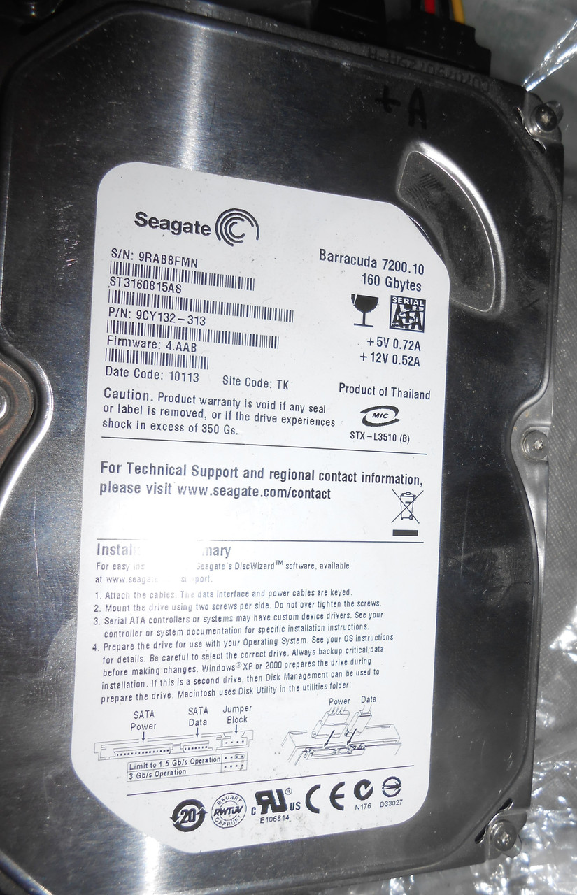 Жесткий диск Seagate Barracuda 7200.10 160GB 7200rpm 8MB ST3160815AS 3.5 SATA II 