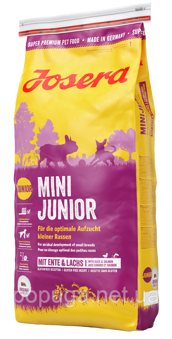 Josera Mini Junior корм з качкою та лососем для цуценят мініродів, 15 кг