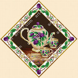 БІС-6717. Схема для вишивки бісером "Чайний сервіз із сливами" 
