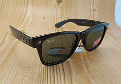 Солнцезащитные очки Ray Ban Wayfarer (стекло) глянцевые, окуляри сонцезахисні рей бен глянцеві скляна лінза