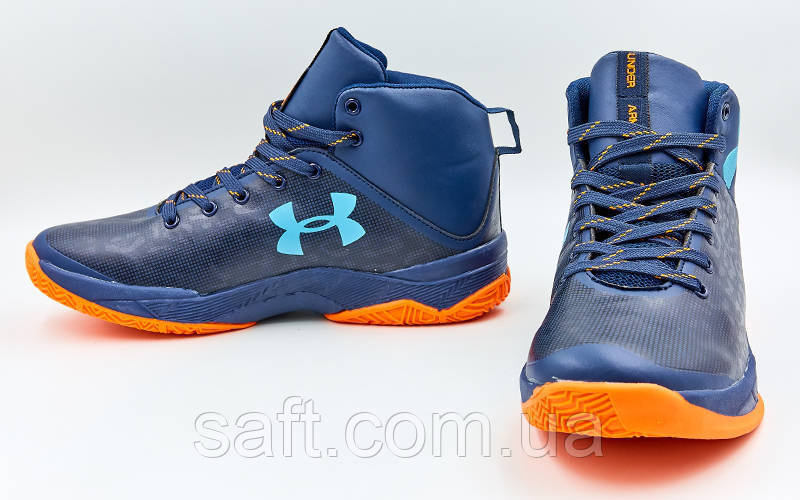 Обувь для баскетбола мужская Under Armour (41-45) (PU, синий-оранжевый) - фото 2 - id-p731708818